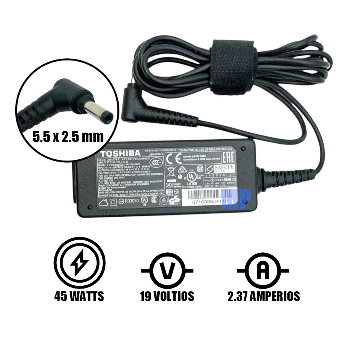 GENERICO - CARGADOR COMPATIBLE TOSHIBA SATELLITE 19V 237A 45W