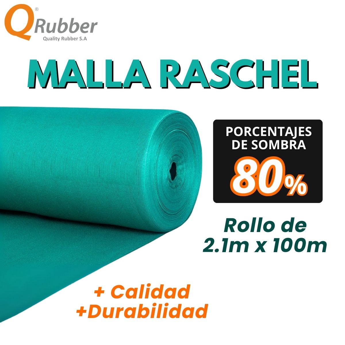 QRUBBER - Malla raschel 80% 100 M x 2.1 M verde - QRubber