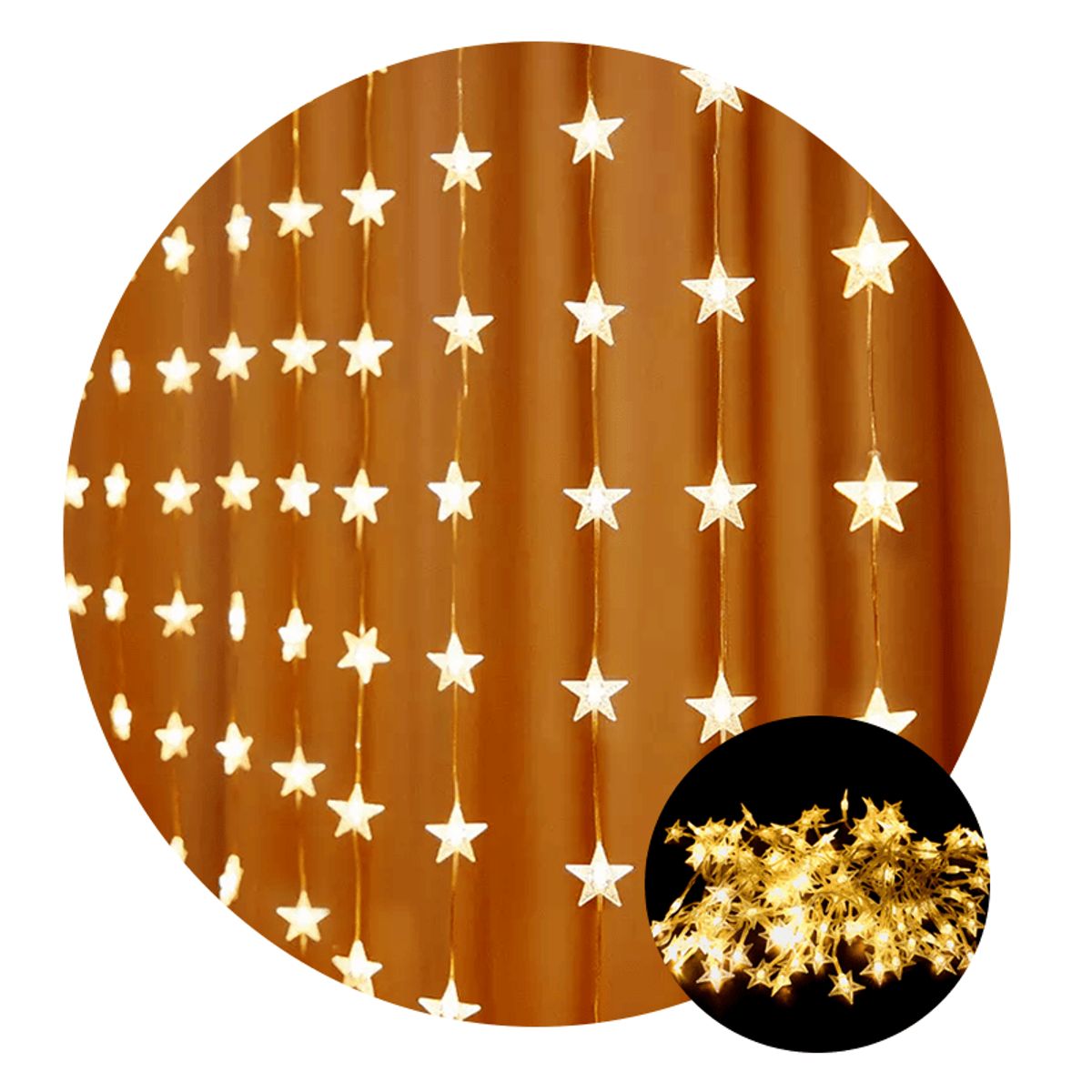 GENERICO - Cortina Luces Led  Ambar 3 x 1 con Diseño Estrellas