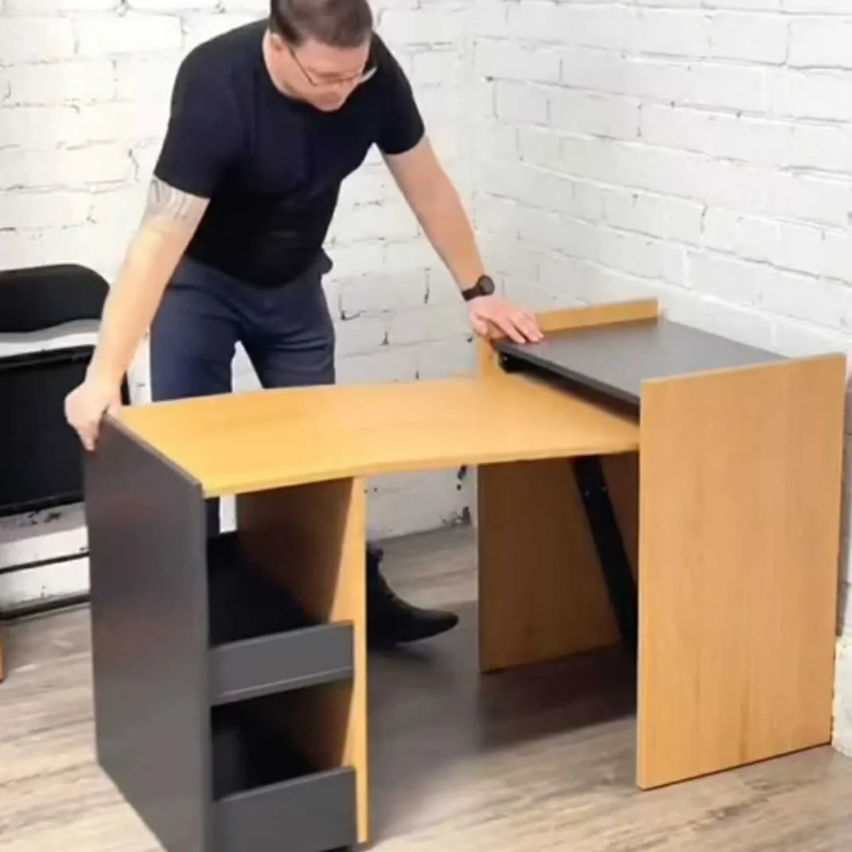 GENERICO - Escritorio Extensible Moderno Moisés color Haya y Negro R&R Muebles