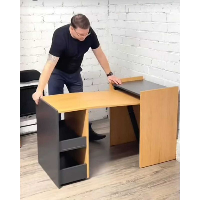 GENERICO - Escritorio Extensible Moderno Moisés color Haya y Negro R&R Muebles