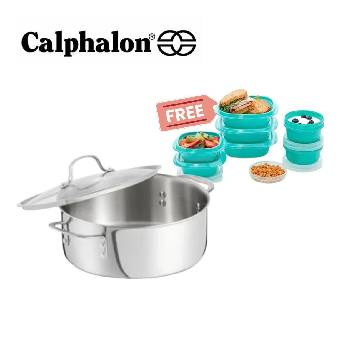 CALPHALON CONTEMPORARY - Pack olla Calphalon de Acero Inoxidable 5QT más set Rubbermaid 16 pz