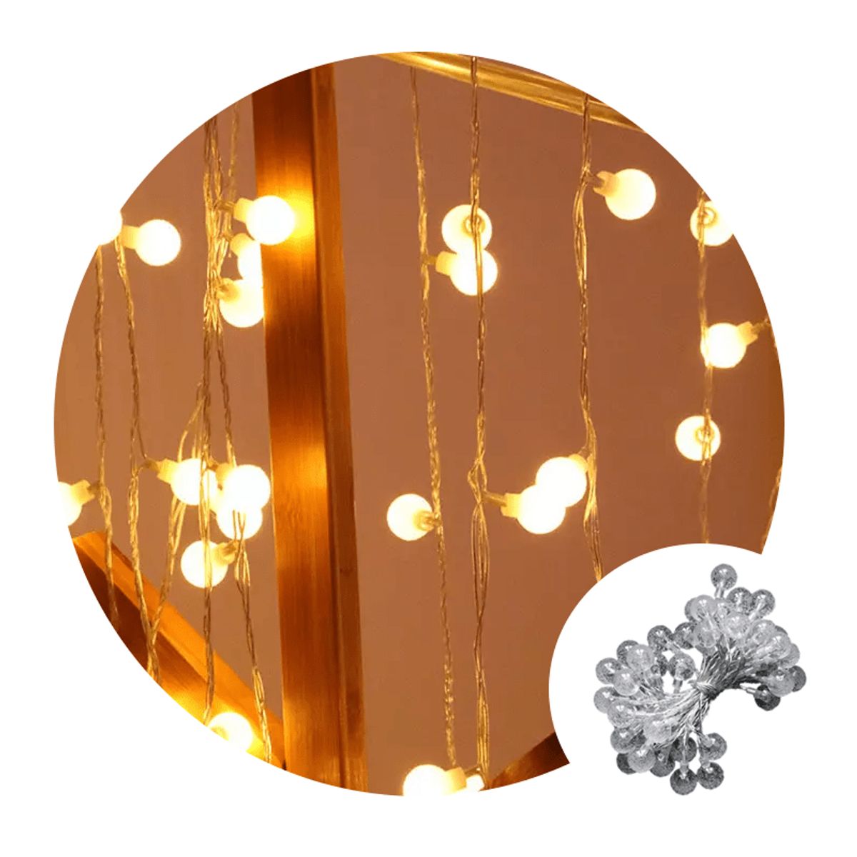 GENERICO - Cortina Luces Led  Diseño Bombillas Ambar tamaño 3 x 1