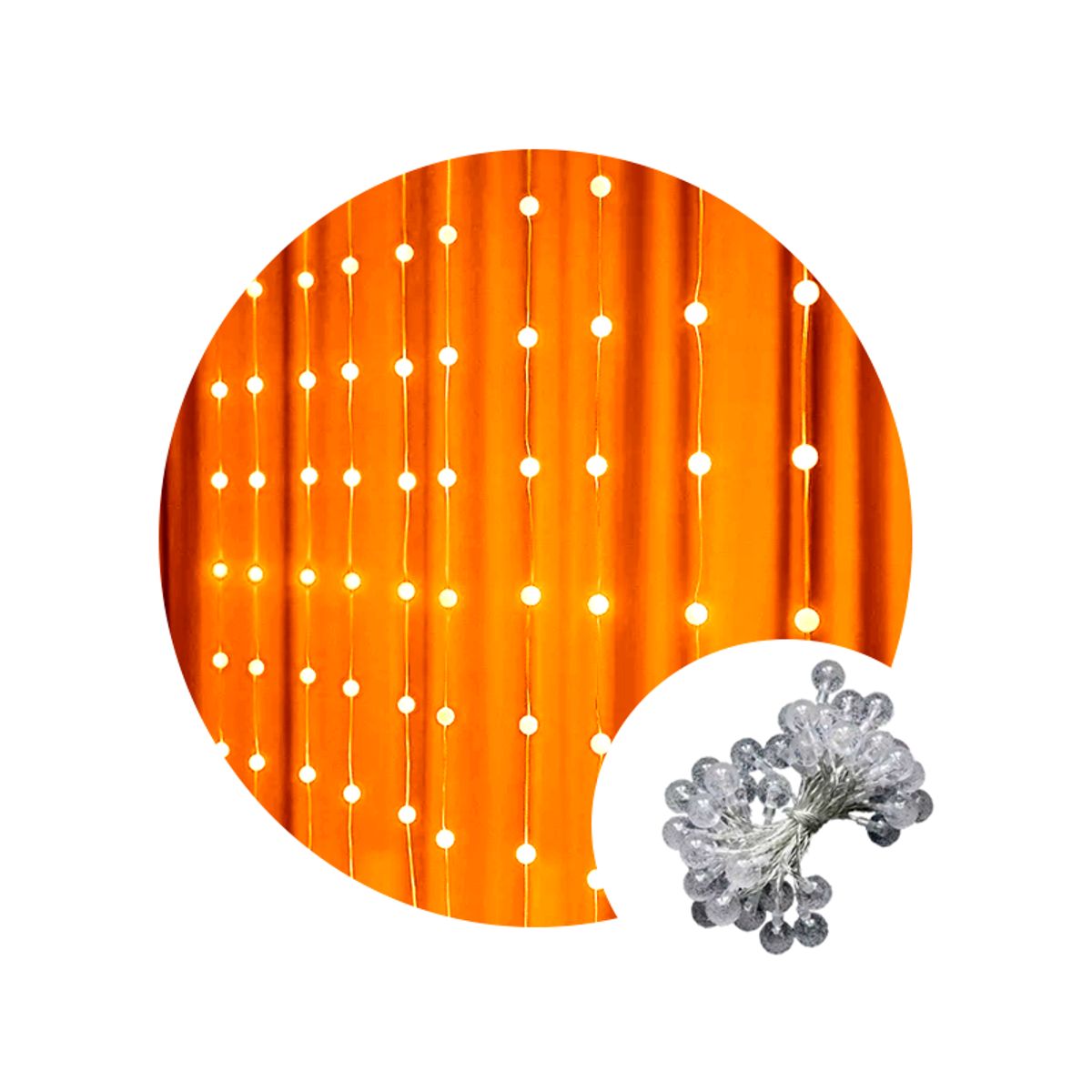 GENERICO - Cortina Luces Led  Diseño Bombillas Ambar tamaño 3 x 1