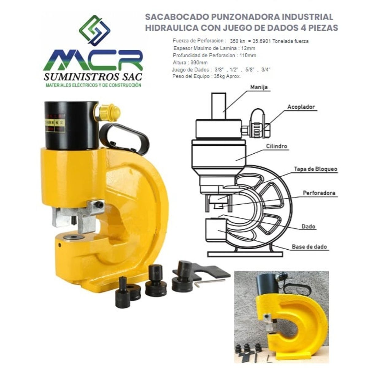 GENERICO - PUNZONADORA INDUSTRIAL HIDRAULICA + BOMBA + 4 DADOS