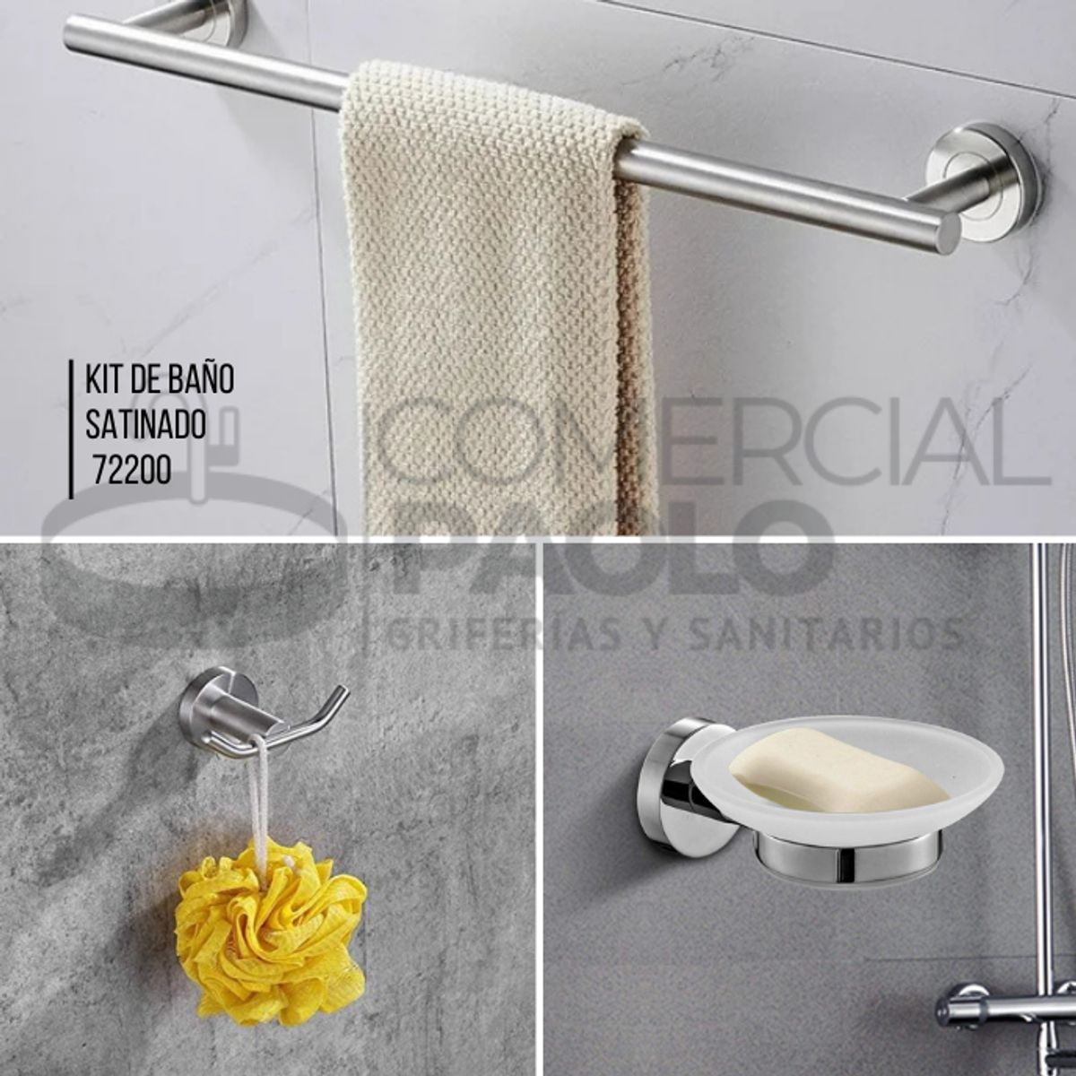 XM - KIT DE BAÑO 6 PIEZAS REDONDO SATINADO72200