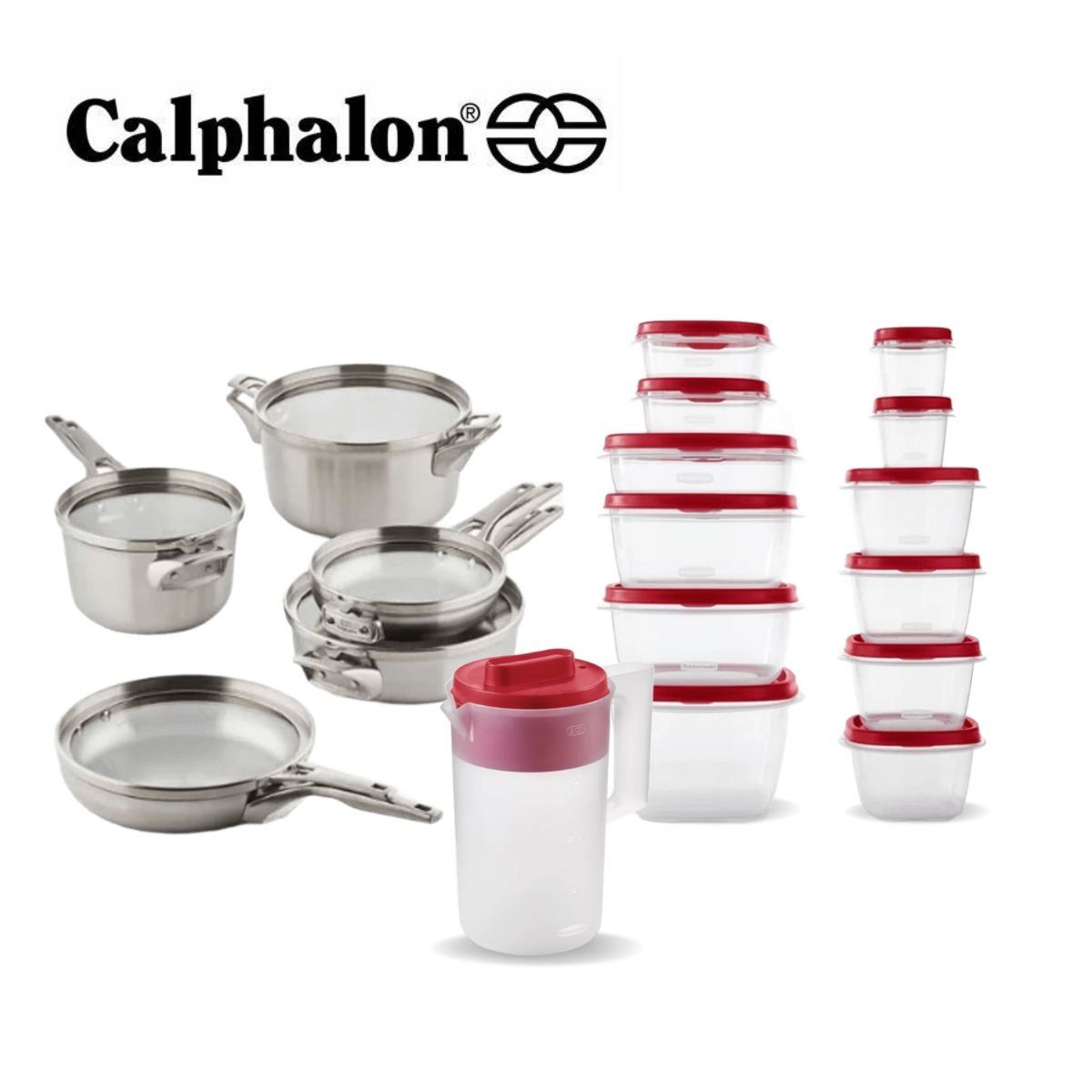 CALPHALON CONTEMPORARY - Juego de Ollas Calphalon Premier 10 Pz más Jarra y set x24 rubbermaid