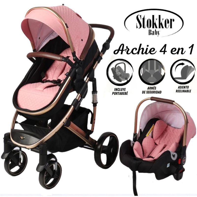 STOKKER BABY - Coche Moises de Lujo 4 en1 Con Porta Bebé Stokker Baby Rosa