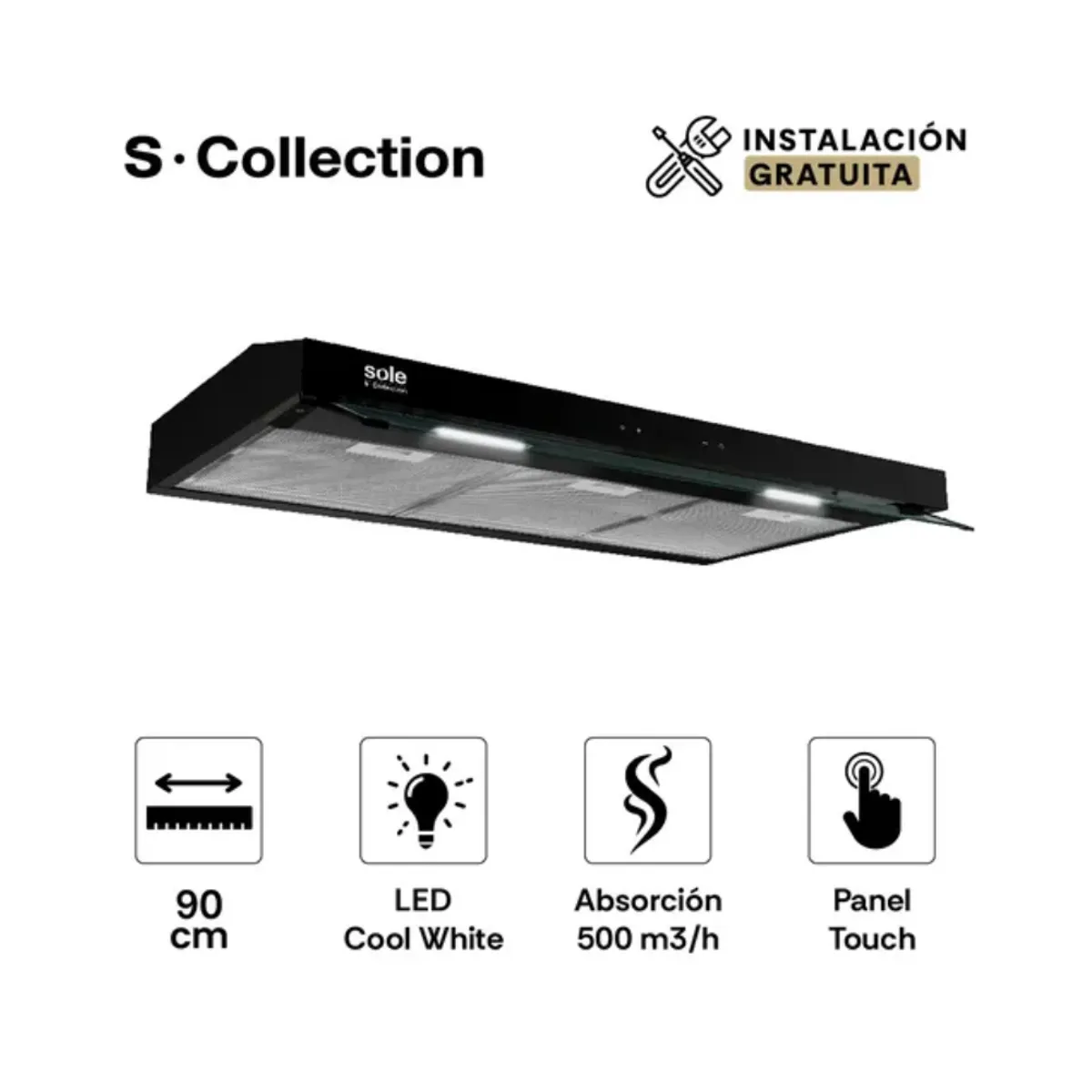 SOLE - Campana Extractora Sole TURE19CO 90cm - Diseño Slim Black