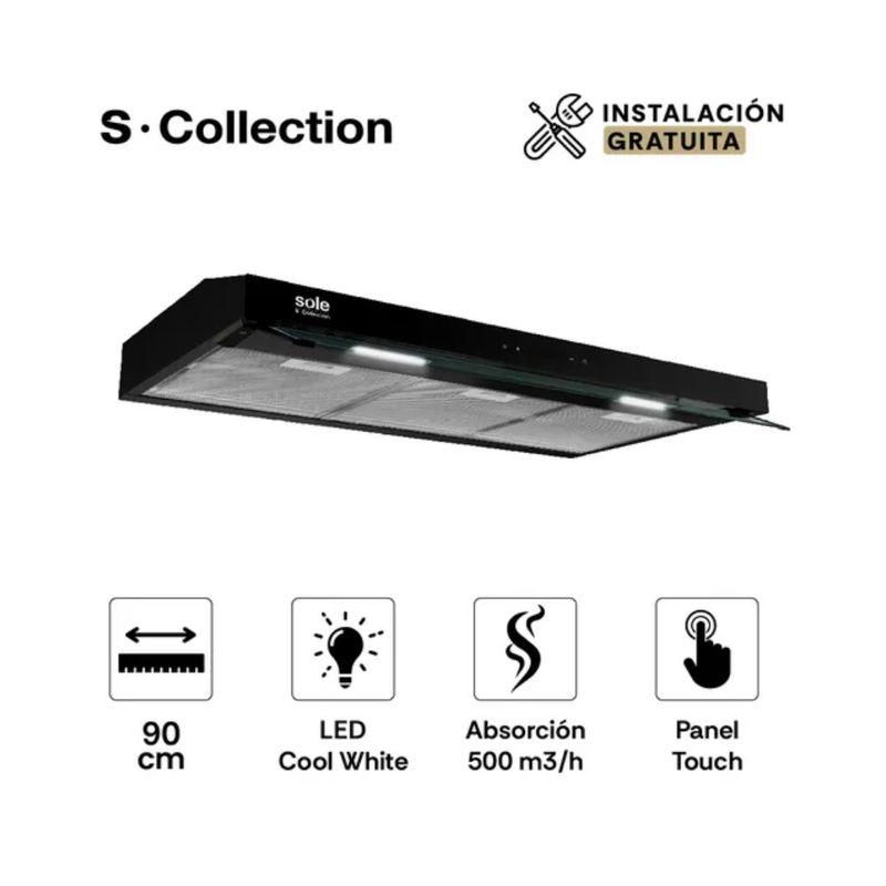 SOLE - Campana Extractora Sole TURE19CO 90cm - Diseño Slim Black