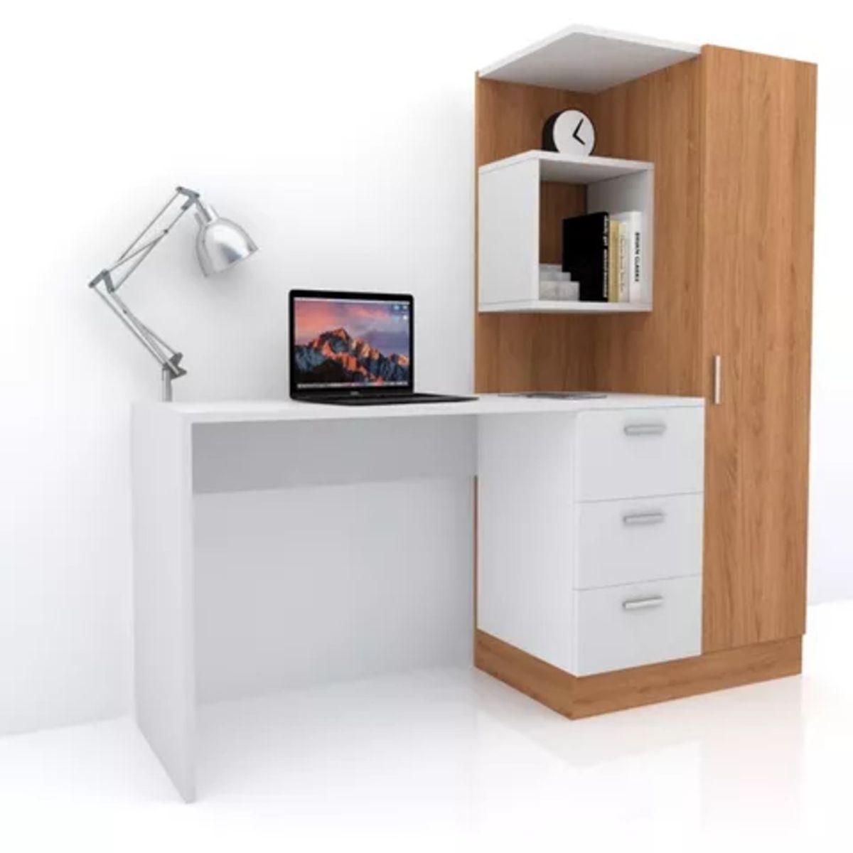 GENERICO - Escritorio con Estantes Yuno color Blanco Y Marrón Claro R&R Muebles