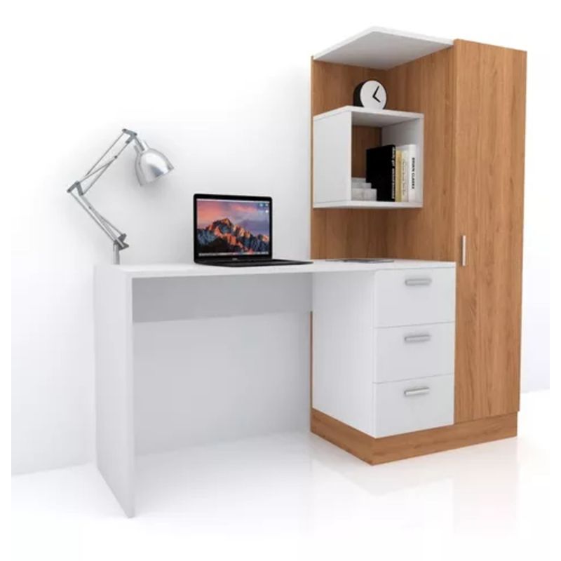 GENERICO - Escritorio con Estantes Yuno color Blanco Y Marrón Claro R&R Muebles
