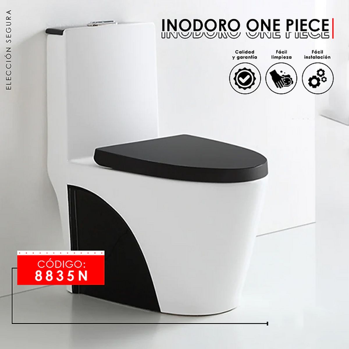 GENERICO - INODORO ONE PIECE BLANCO CON NEGRO IN8835N