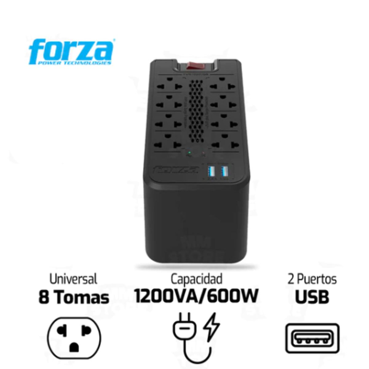 FORZA - Estabilizador De Voltaje Forza Fvr-1222usb 1200va 600w Color Negro