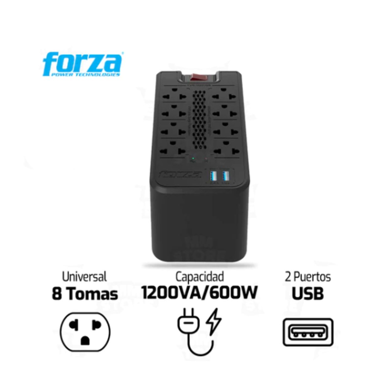 FORZA - Estabilizador De Voltaje Forza Fvr-1222usb 1200va 600w Color Negro