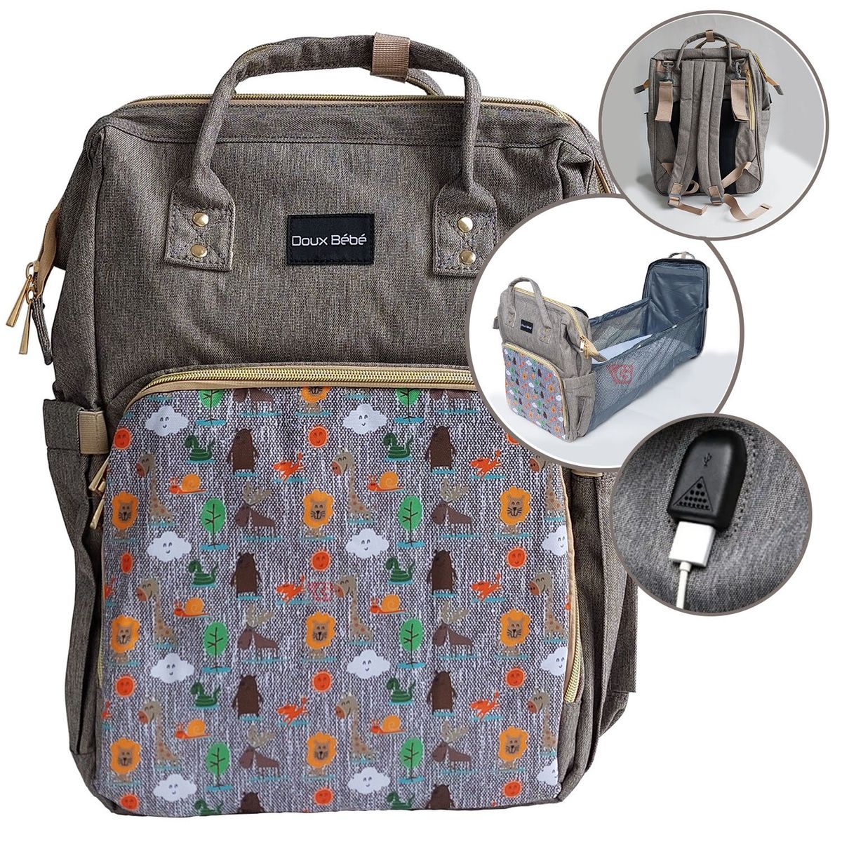 DOUX BEBE - Bolso Pañalero 3 en 1 Doux Bebe Gris