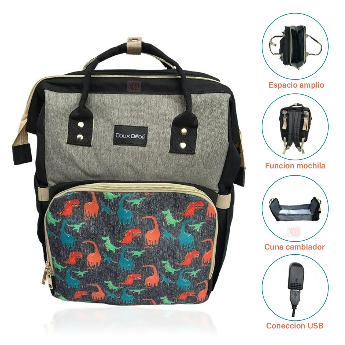 DOUX BEBE - Bolso Pañalero 3 en 1 Doux Bebe Negro