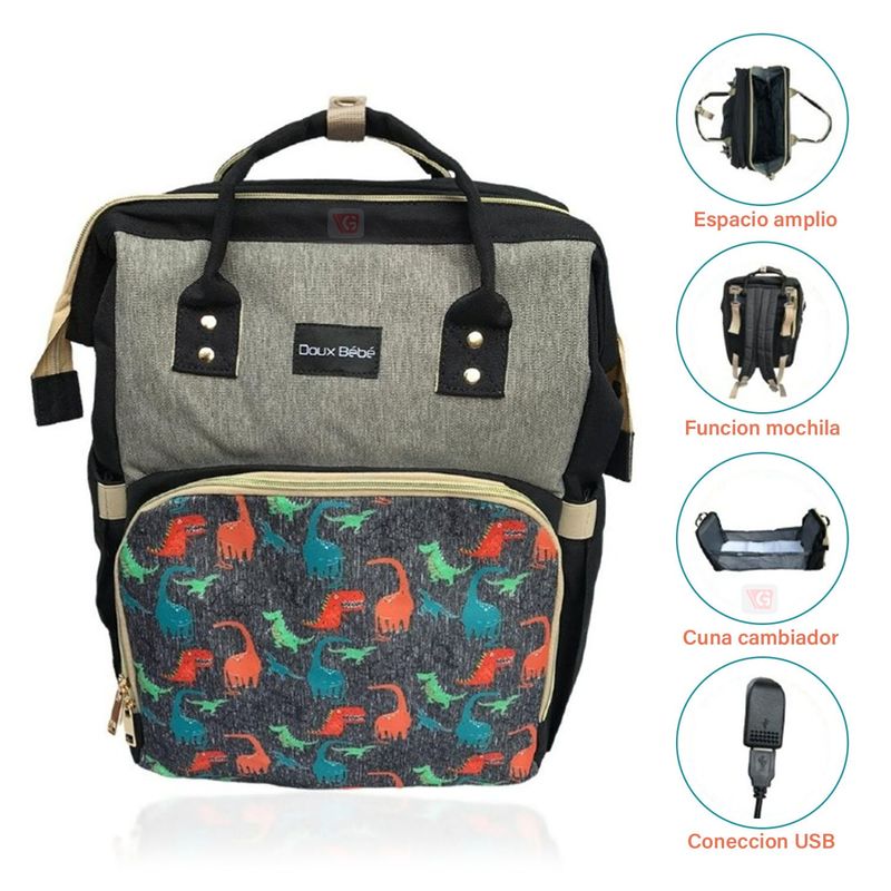 DOUX BEBE - Bolso Pañalero 3 en 1 Doux Bebe Negro