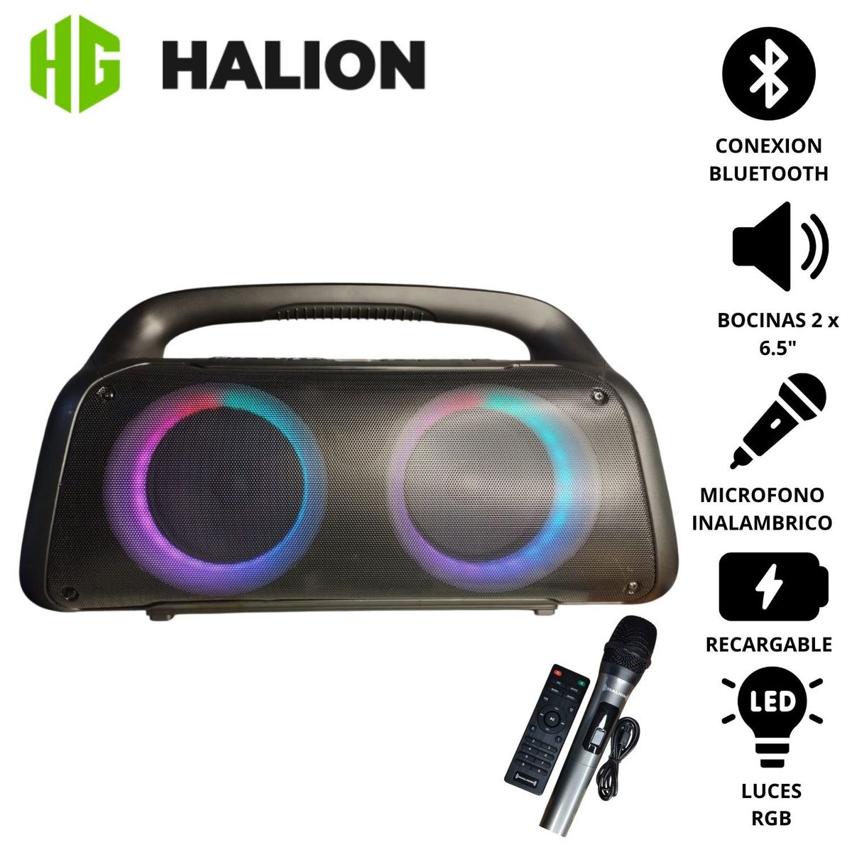 HALION - Parlante Portátil Halion AVALON HA W57 USB BT MICROFONO RGB