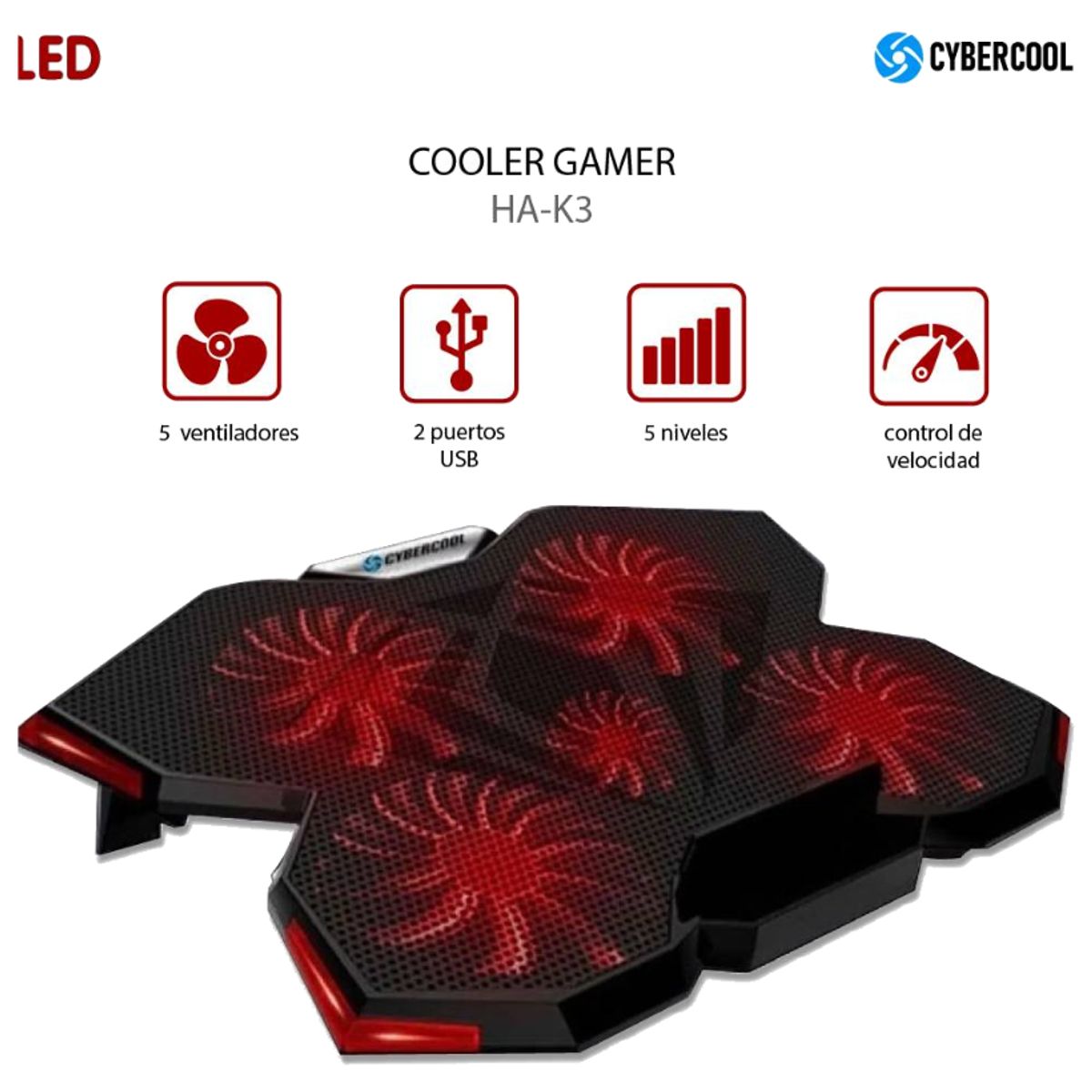 CYBERCOOL - COOLER GAMER CYBERCOOL NOTEBOOK HA-K3 LED ROJO