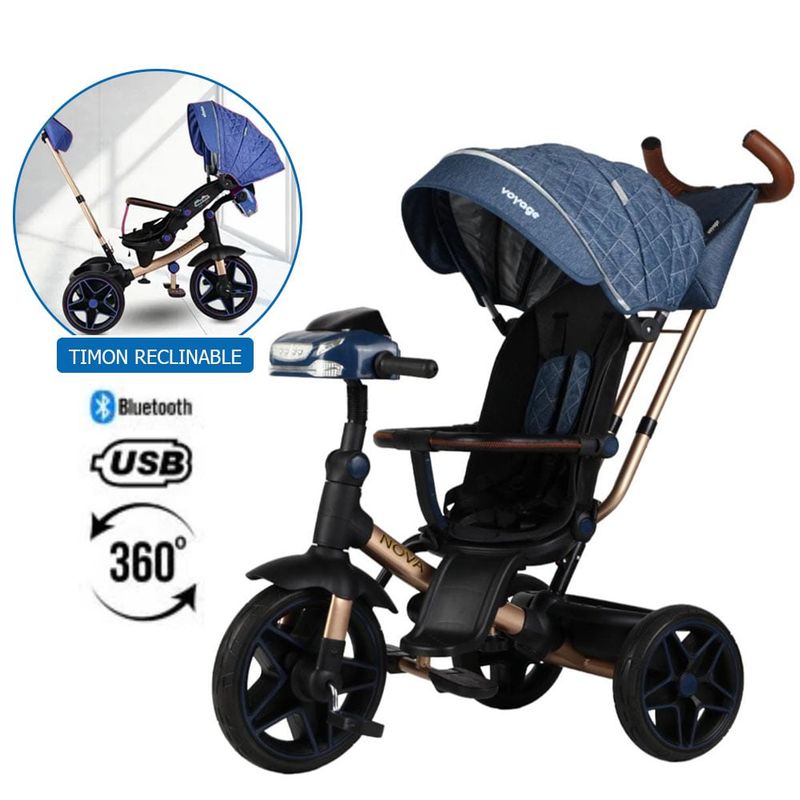 VOYAGE - Triciclo Giratorio 5 en 1 Voyage Nova USB Bluetooth Azul