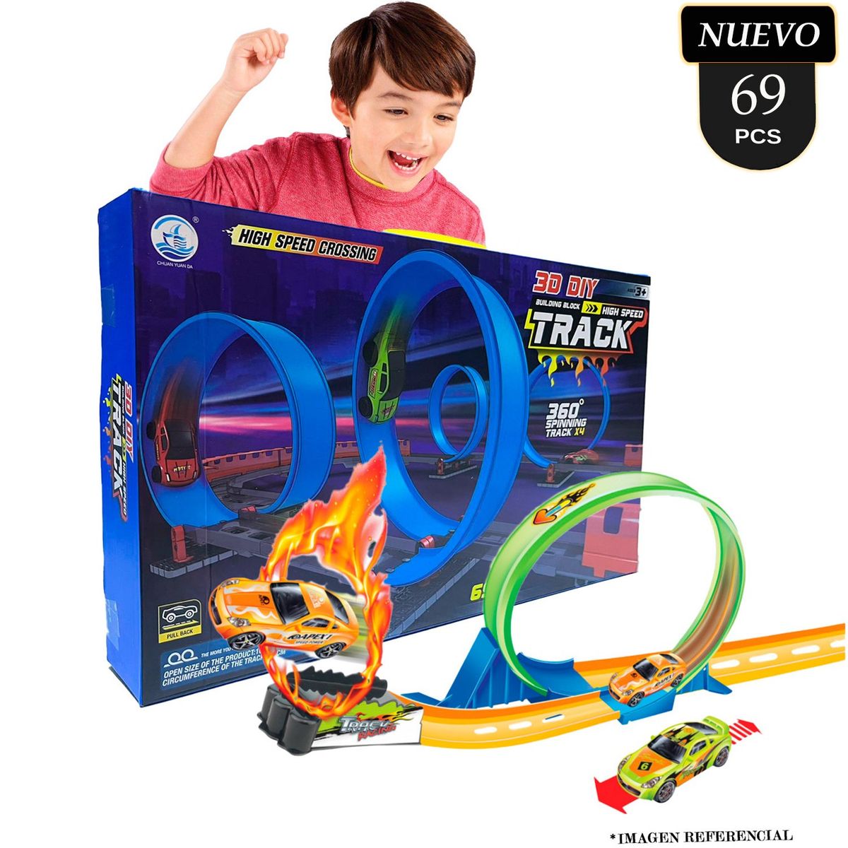 GENERICO - Juguete Set de Pista de Carrera Nitro2Go 360° 69 pcs Azul