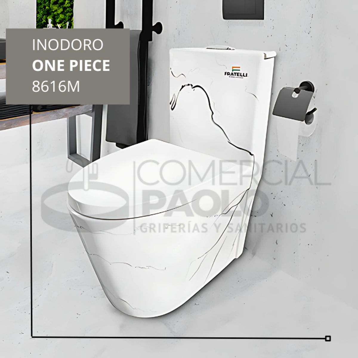 FRATELLI - INODORO ONE PIECE MARMOLEADO BLANCO CON NEGRO 8616M