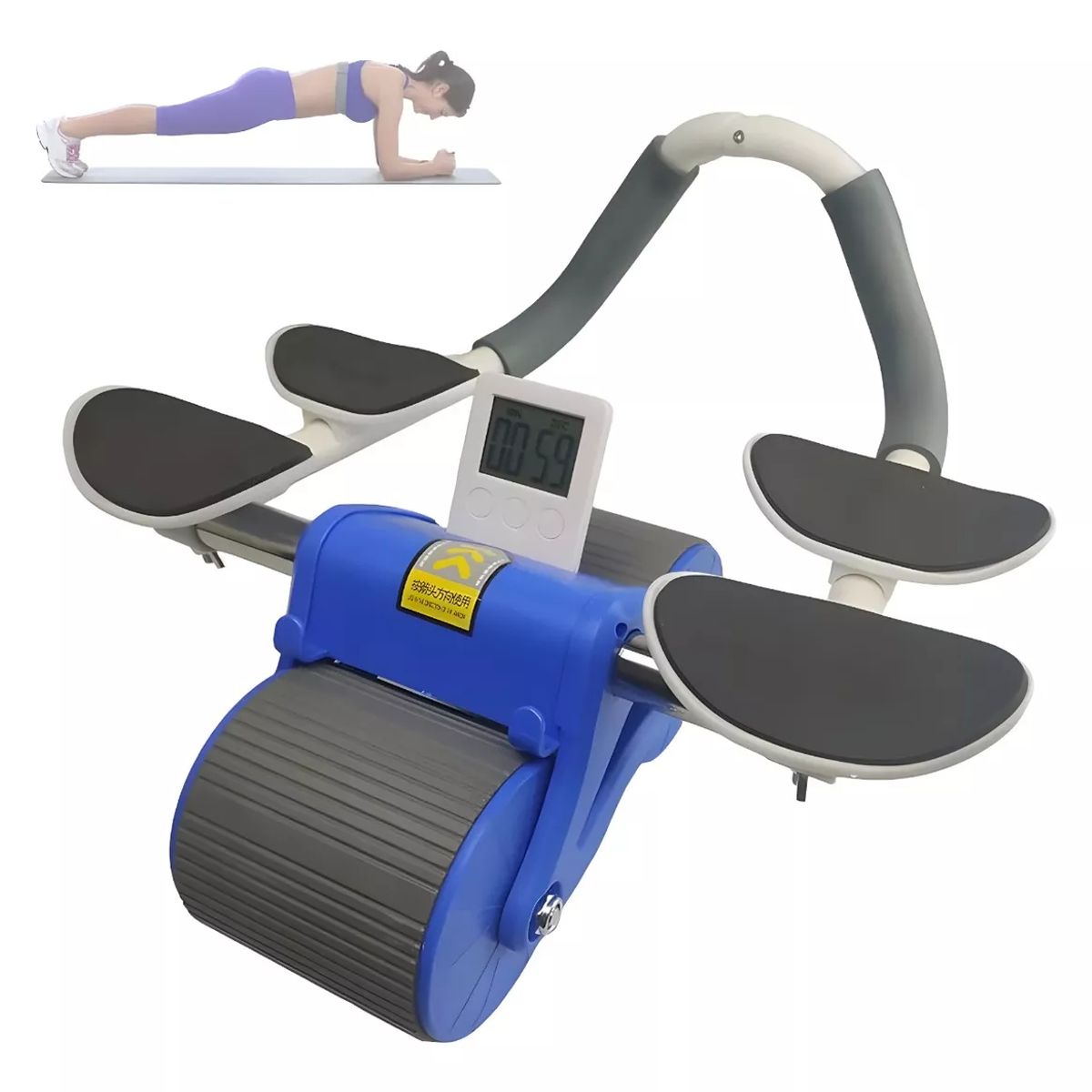 GENERICO - RUEDA ABDOMINAL DOBLE REBOTE 4 SOPORTES TEMPORIZADOR CON PORTA CELULAR AZUL
