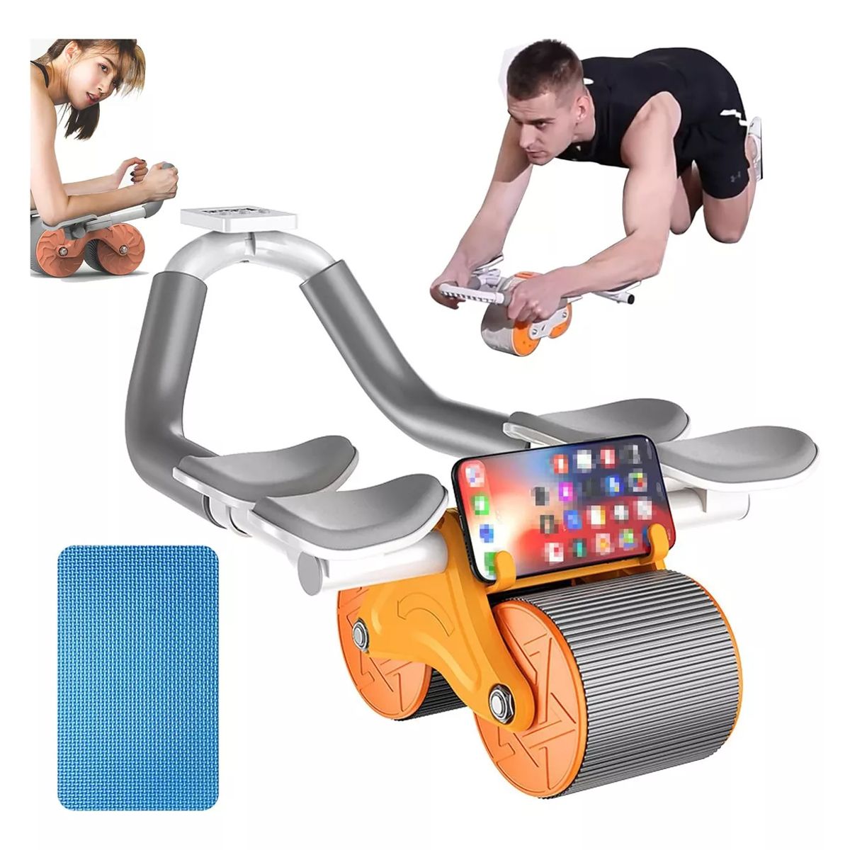 GENERICO - RUEDA ABDOMINAL DOBLE REBOTE 4 SOPORTES TEMPORIZADOR CON PORTA CELULAR NARANJA