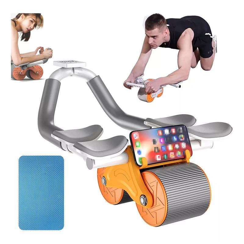 GENERICO - RUEDA ABDOMINAL DOBLE REBOTE 4 SOPORTES TEMPORIZADOR CON PORTA CELULAR NARANJA