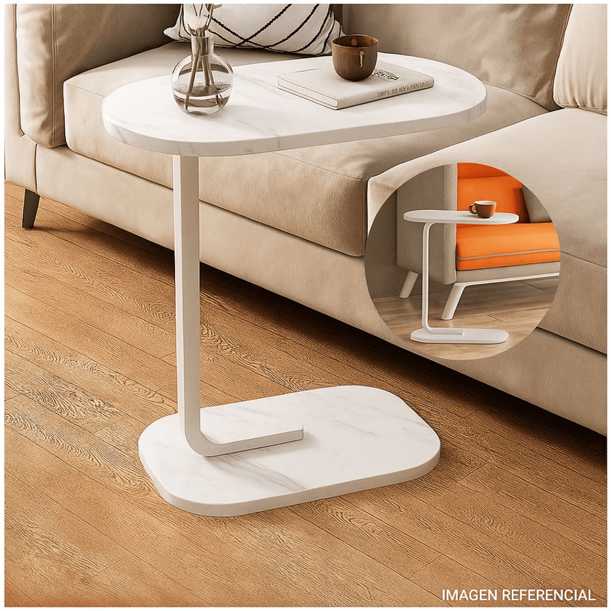 INSPIRA MARKET - Mesa Auxiliar de Centro Oval B Blanco Marmoleado