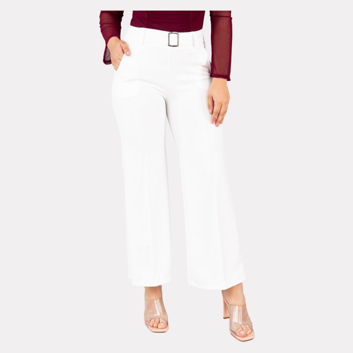 GENERICO - Pantalón Corte Recto Scuba con hebilla Karina Mujer