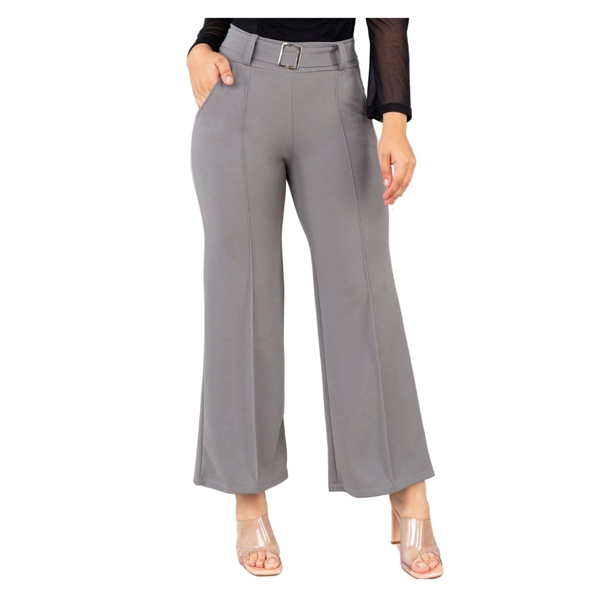 GENERICO - Pantalón Corte Recto Scuba con hebilla Karina Mujer