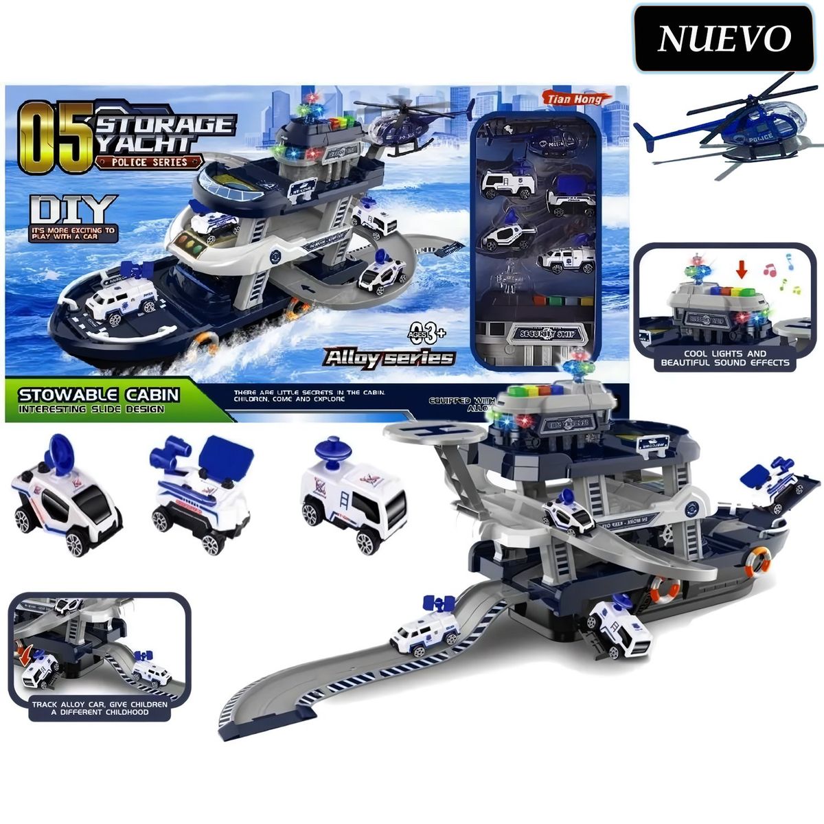 GENERICO - Juguete Set de Parqueo Estacionamiento Barco de Policía