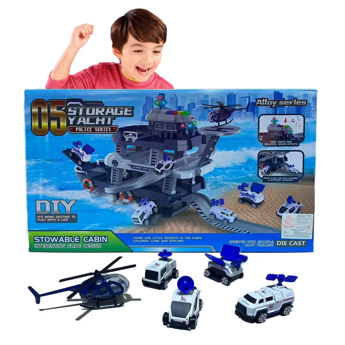 GENERICO - Juguete Set de Parqueo Estacionamiento Barco de Policía