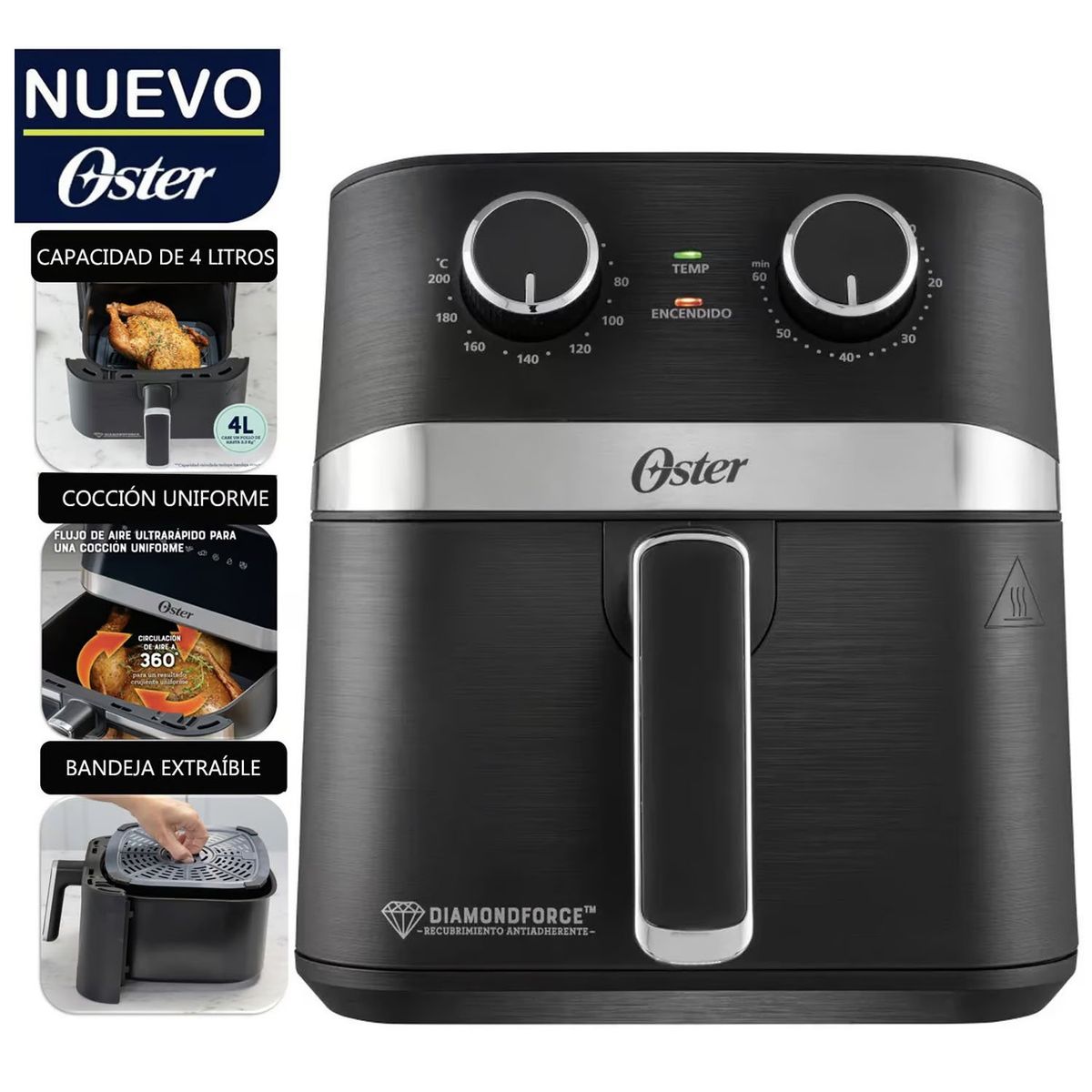 OSTER - Freidora de Aire Manual Oster DiamondForce 4L CKSTAF401MDF