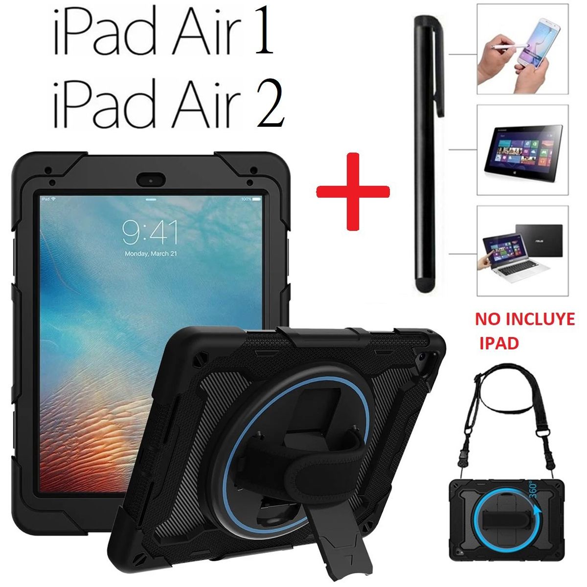 GENERICO - Case Armor + Lapiz Tactil iPad Air 1 / Air 2 A1474 A1475 A1566 A1567