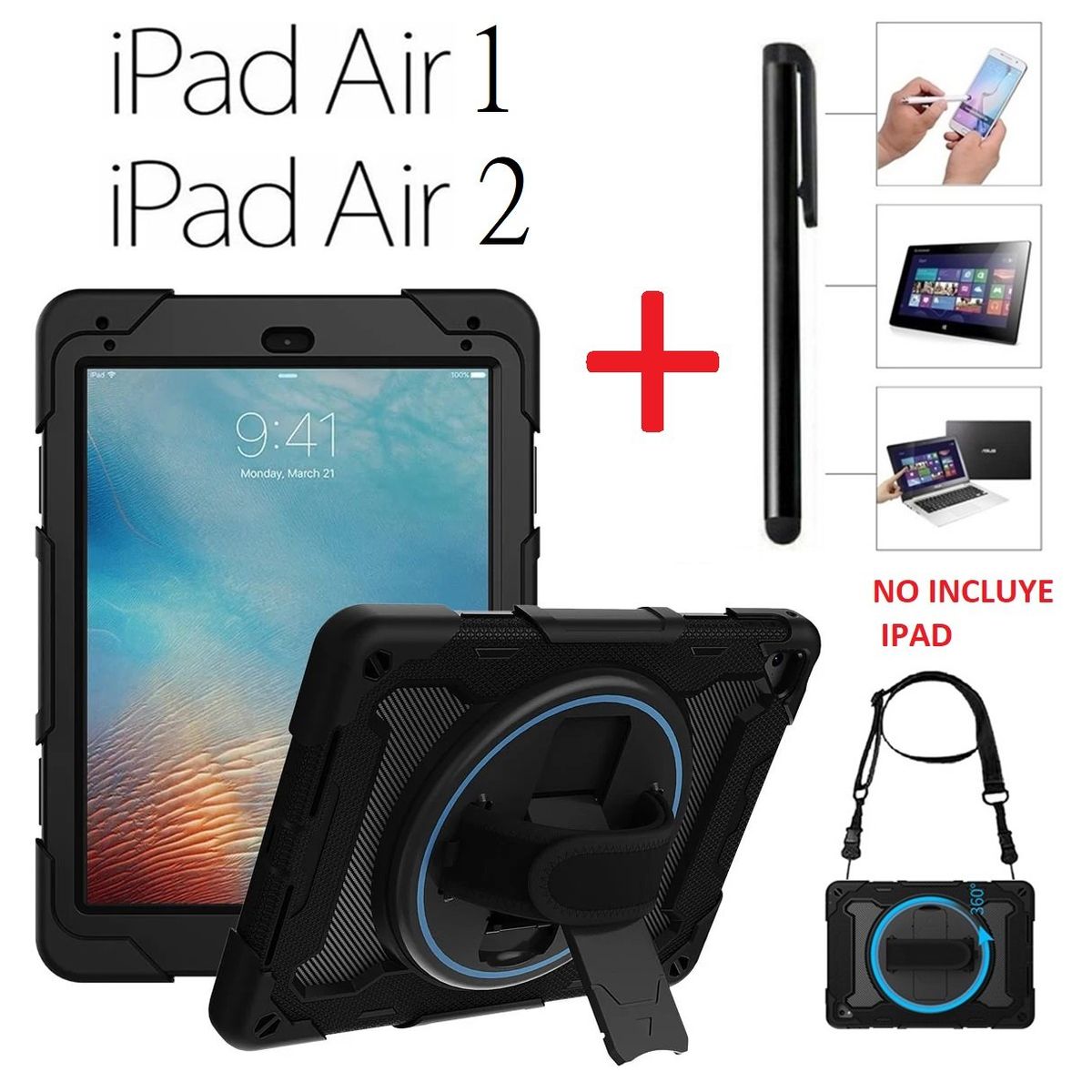 GENERICO - Case Armor + Lapiz Tactil iPad Air 1 / Air 2 A1474 A1475 A1566 A1567