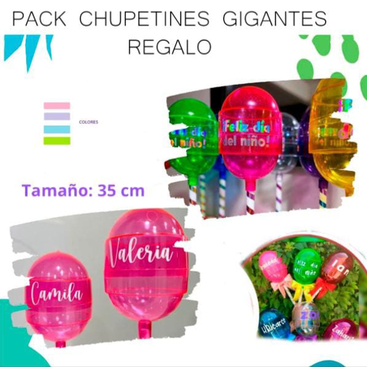 GENERICO - PACK 10 CHUPETINES GIGANTES EN BASE PARA CUMPLEAÑOS