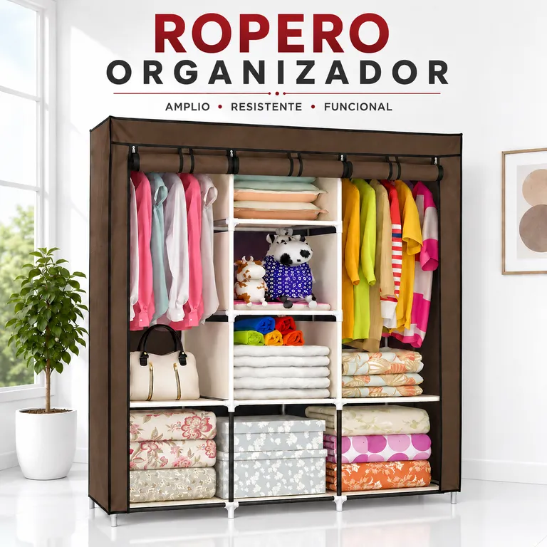 ROPERO ARMABLE - TUBOS CROMADOS INOXIDABLE DE 3 CUERPOS MARRON ...