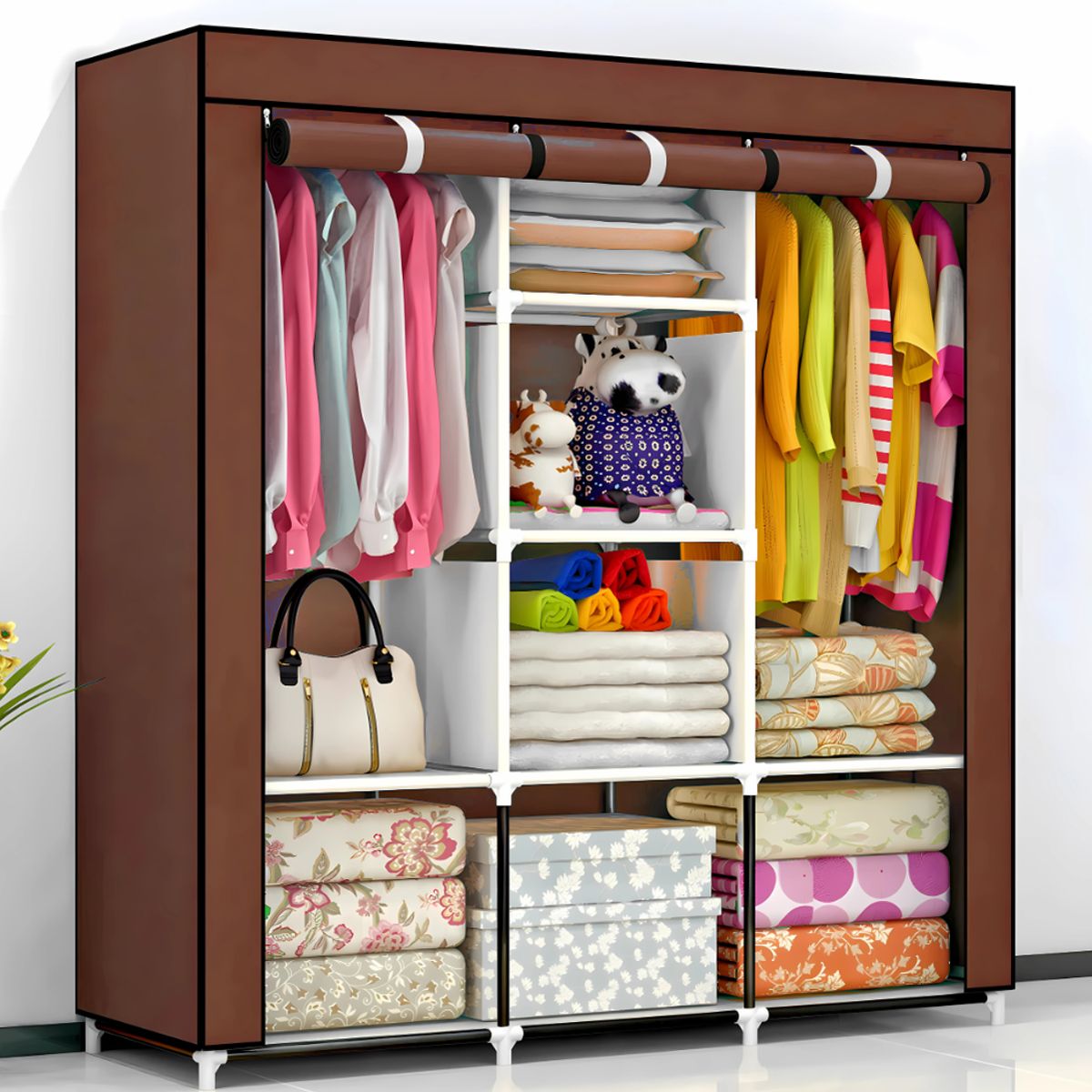 SM - ROPERO ARMABLE - TUBOS CROMADOS INOXIDABLE DE 3 CUERPOS MARRON