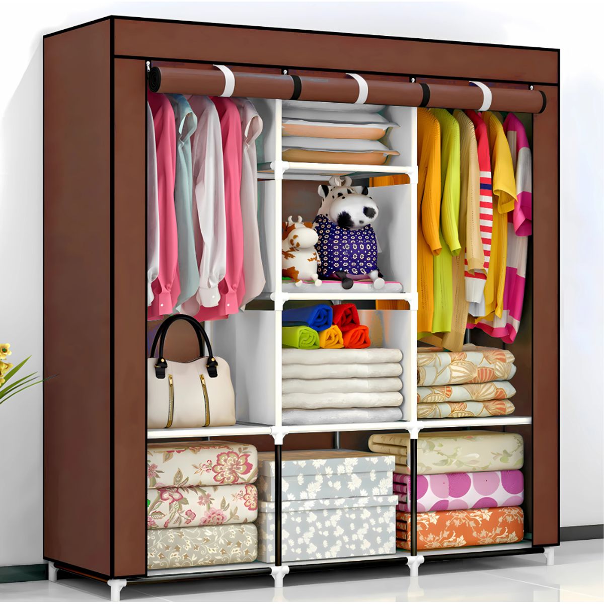 SM - ROPERO ARMABLE - TUBOS CROMADOS INOXIDABLE DE 3 CUERPOS MARRON