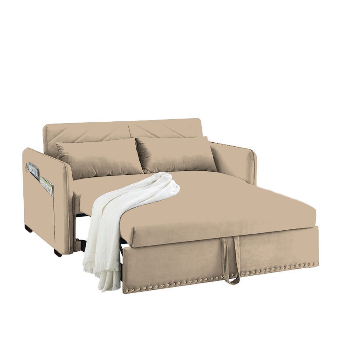 BARAKA HOME - Sofá Cama Filipos con Almohadas y Bolsillos Laterales 1.5 Plz - Beige Claro