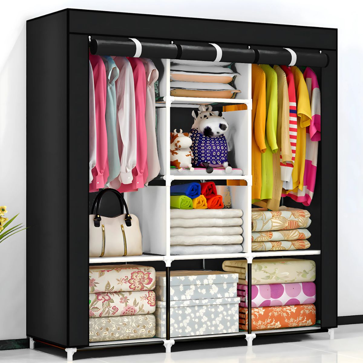 SM - ROPERO ARMABLE - TUBOS CROMADOS INOXIDABLE DE 3 CUERPOS NEGRO