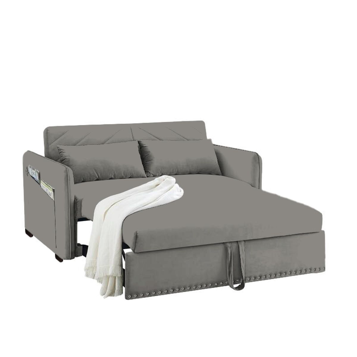 BARAKA HOME - Sofá Cama Filipos con Almohadas y Bolsillos Laterales 1.5 Plz - Gris Oscuro
