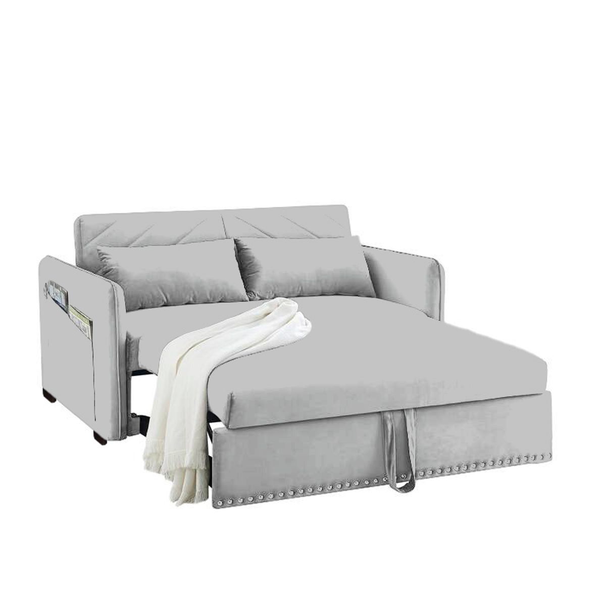 BARAKA HOME - Sofá Cama Filipos con Almohadas y Bolsillos Laterales 1.5 Plz - Gris Claro