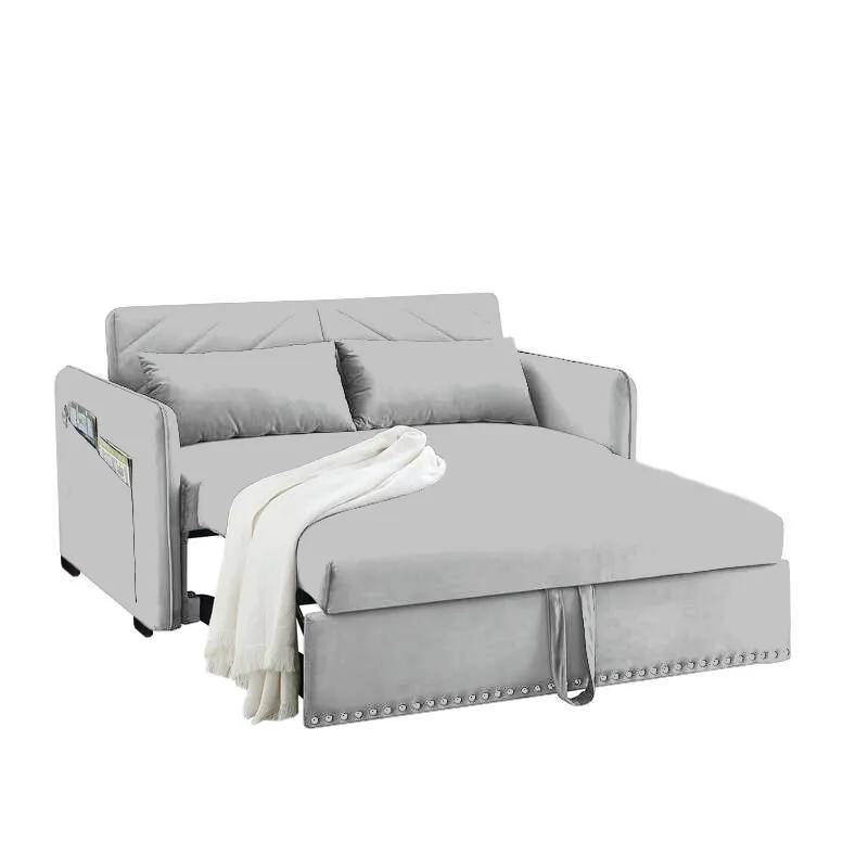BARAKA HOME - Sofá Cama Filipos con Almohadas y Bolsillos Laterales 1.5 Plz - Gris Claro