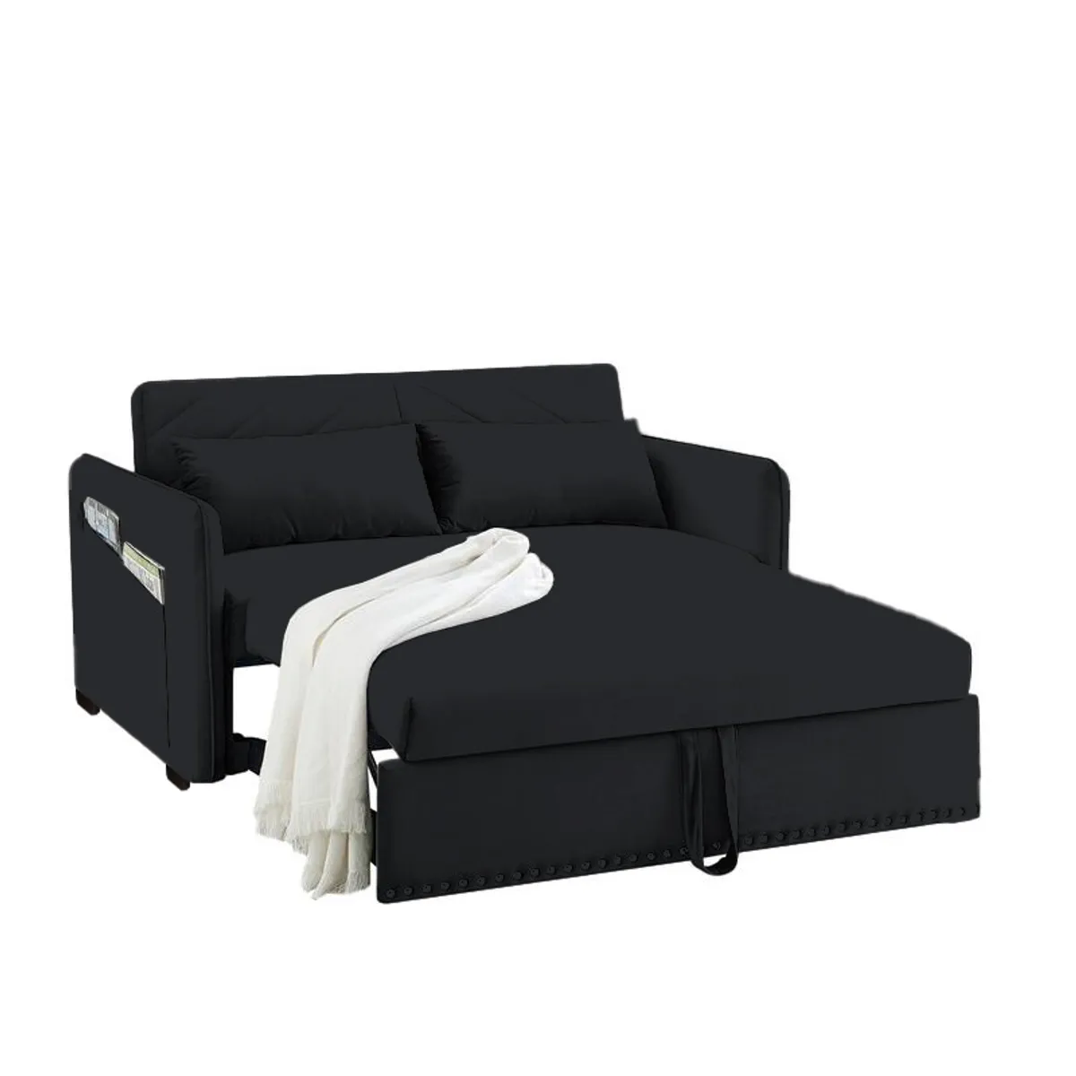 BARAKA HOME - Sofá Cama Filipos con Almohadas y Bolsillos Laterales 1.5 Plz - Negro