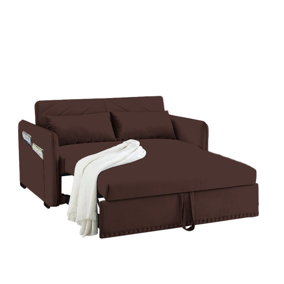 BARAKA HOME - Sofá Cama Filipos con Almohadas y Bolsillos Laterales 1.5 Plz - Chocolate