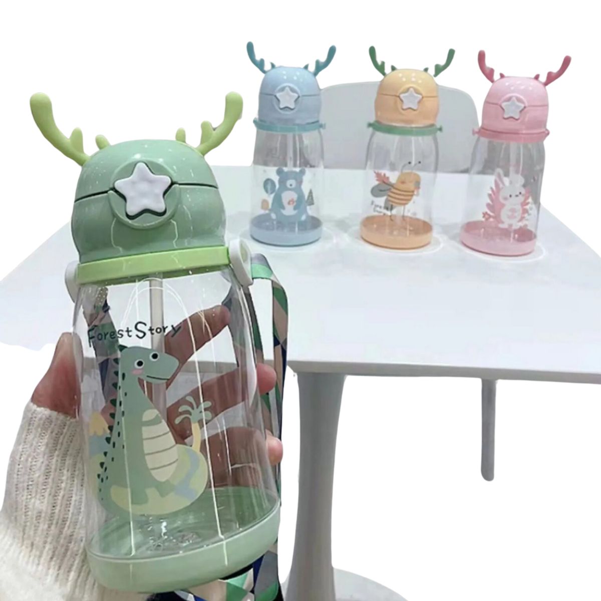 GENERICO - Tomatodo botella con orejitas de reno 600 ml - Aleatorio (varón)